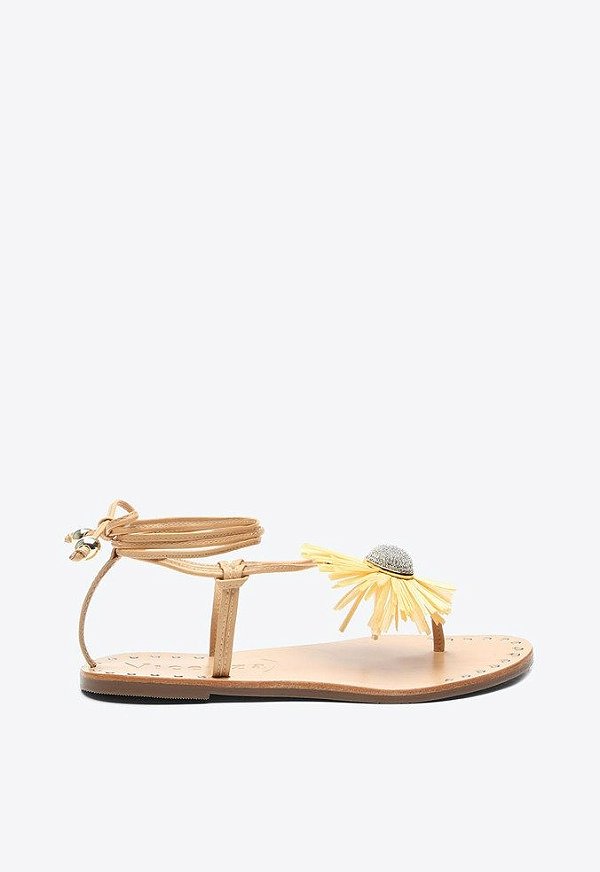 Rasteira Feminina Celeste Flat Flor Strass Vicenza Bege