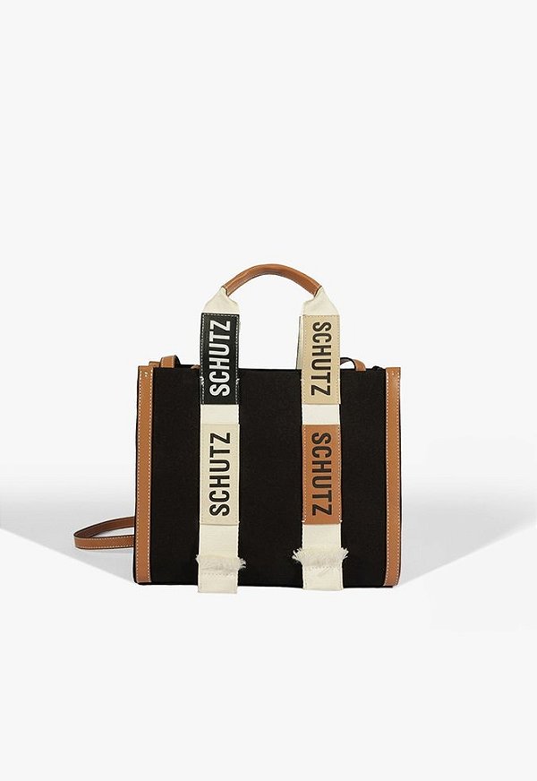 Bolsa Feminina Média Tote Multimaterial Tiras Duo Schutz Preto