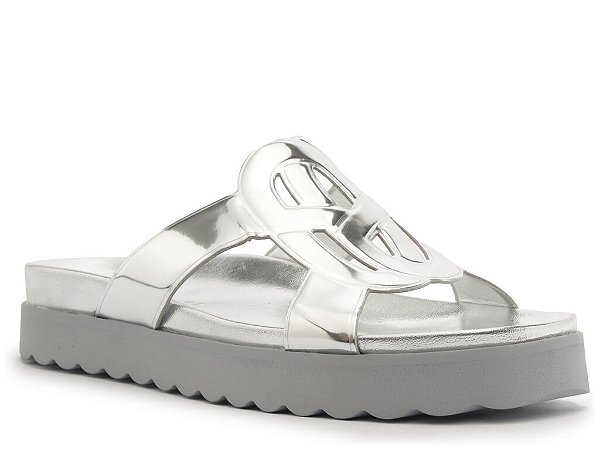 Papete Feminina Tiras Metalcolor Logomania Schutz Prata