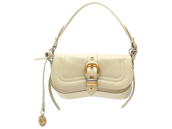 Bolsa Feminina Média Couro Alça Fina Fivela Vicenza Off White