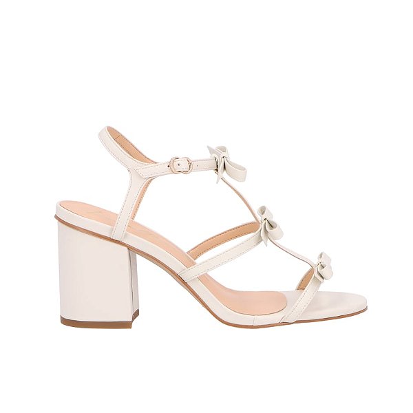 Sandália Salto Bloco Tiras Laços Fivela Luiza Barcelos Off White