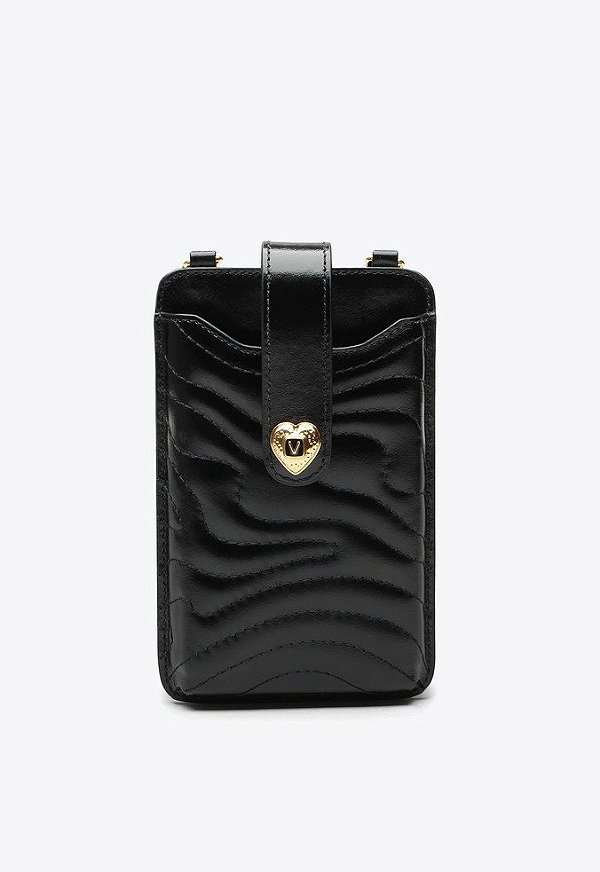 Porta Celular Eliana Courto Metalassê Coração Alça Fina Vicenza Preto