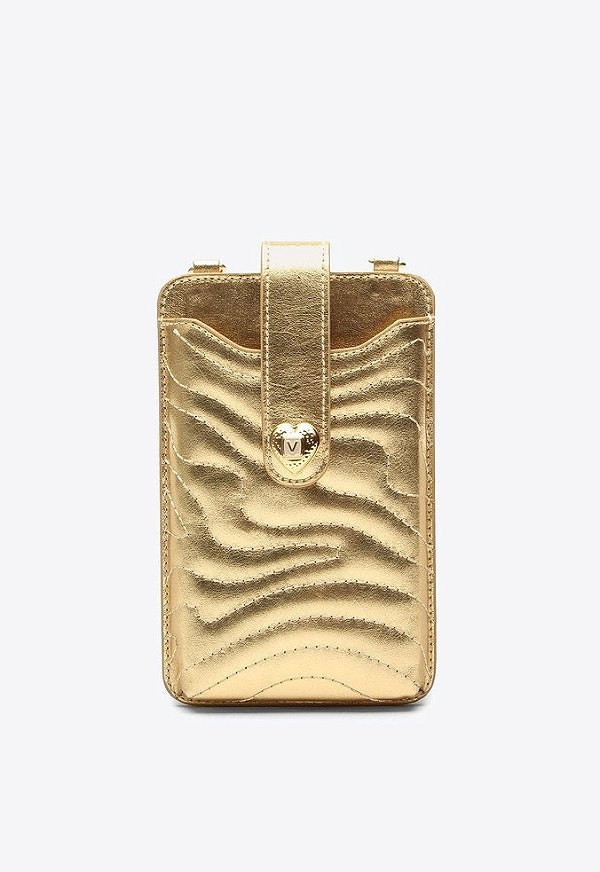 Porta Celular Eliana Courto Metalassê Coração Alça Fina Vicenza Dourado