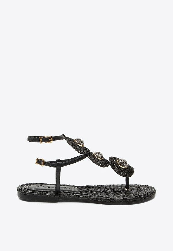 Rasteira Feminina Isthar Tressê Flores Multimaterial Vicenza Preto