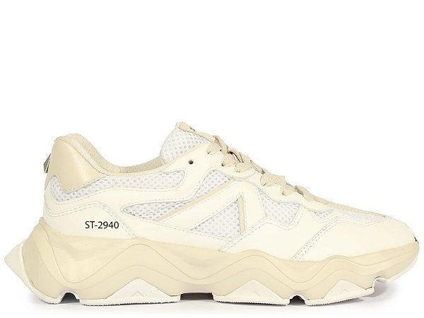 Tênis Feminino Cadarço Mix Multimaterial Duo Schutz Bege