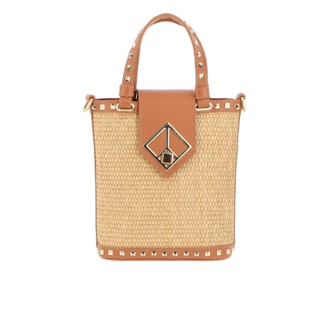 Bolsa Feminina Pequena Palha Spikes Multimaterial Luiza Barcelos Camel