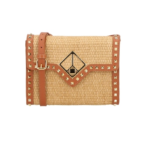 Bolsa Feminina Pequena Spikes Palha Logomania Luiza Barcelos Camel