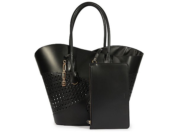 Bolsa Feminina Grande Shopper Geometric Cuts Multimaterial Schutz Preto