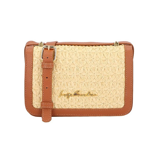 Bolsa Feminina Pequena Couro Palha Fivela Luiza Barcelos Camel