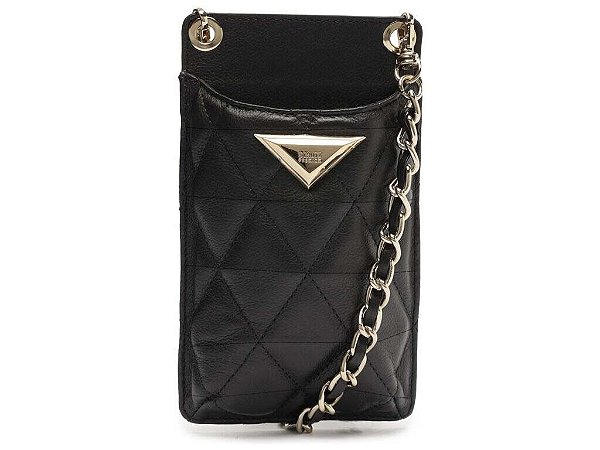 Porta Celular Couro Metalassê Alça Corrente Schutz Preto