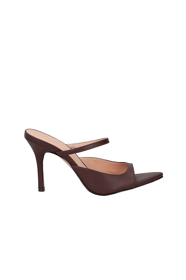 Mule Salto Alto Bico Fino Peep Toe Tira Luiza Barcelos Coffee
