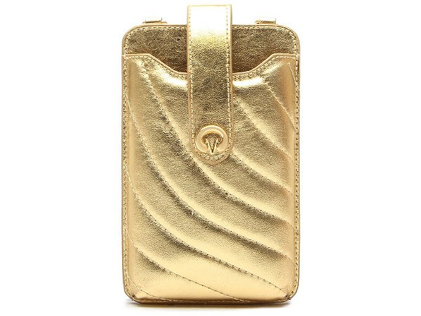 Porta Celular Couro Metalassê Alça Fina Logomania Vicenza Dourado