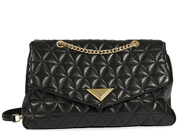 Bolsa Feminina Grande Couro Metalassê Alça Corrente Aplicação Schutz Preto