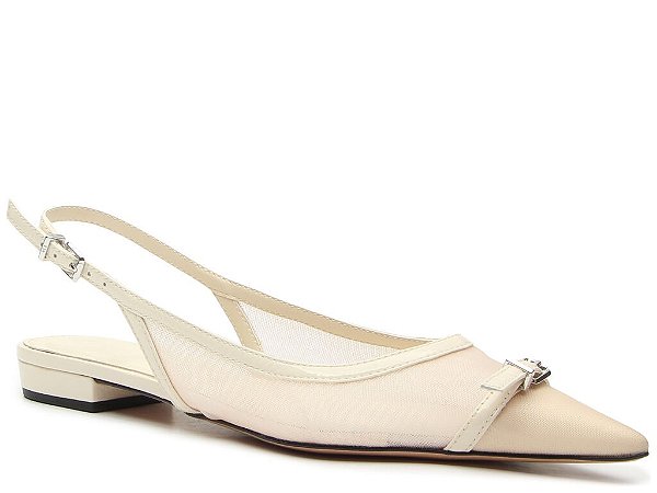 Sapatilha Slingback Bico Fino Tela Fivela Vicenza Off White