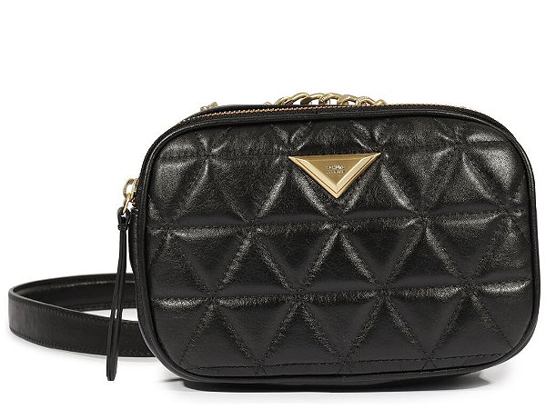 Bolsa Pequena Tiracolo Couro Metalassê Madrid Ouro Schutz Preto