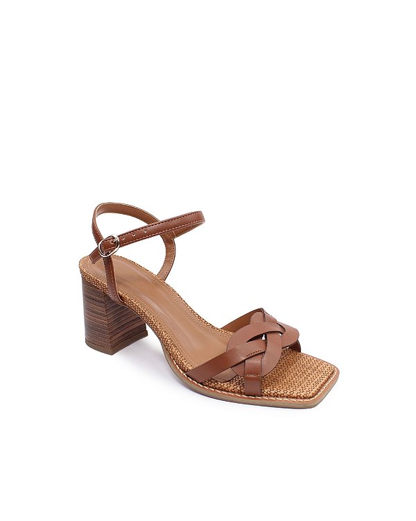 Sandália Shara Salto Bloco Palha Tiras Bruma Specchio Brand