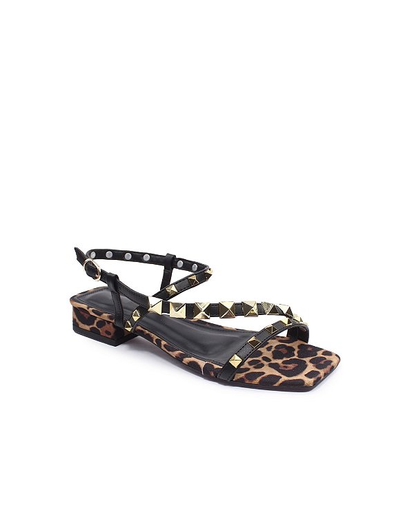 Rasteira Nina Tiras Spike Animal Print Bruma Specchio Brand