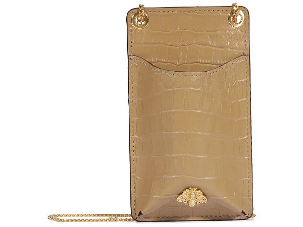 Porta Celular Believe Corrente Dourada Couro Schutz Nude