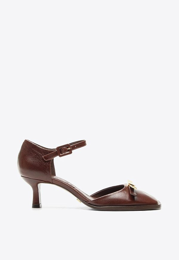 Scarpin Manu Salto Médio Bico Quadrado Vicenza Marrom