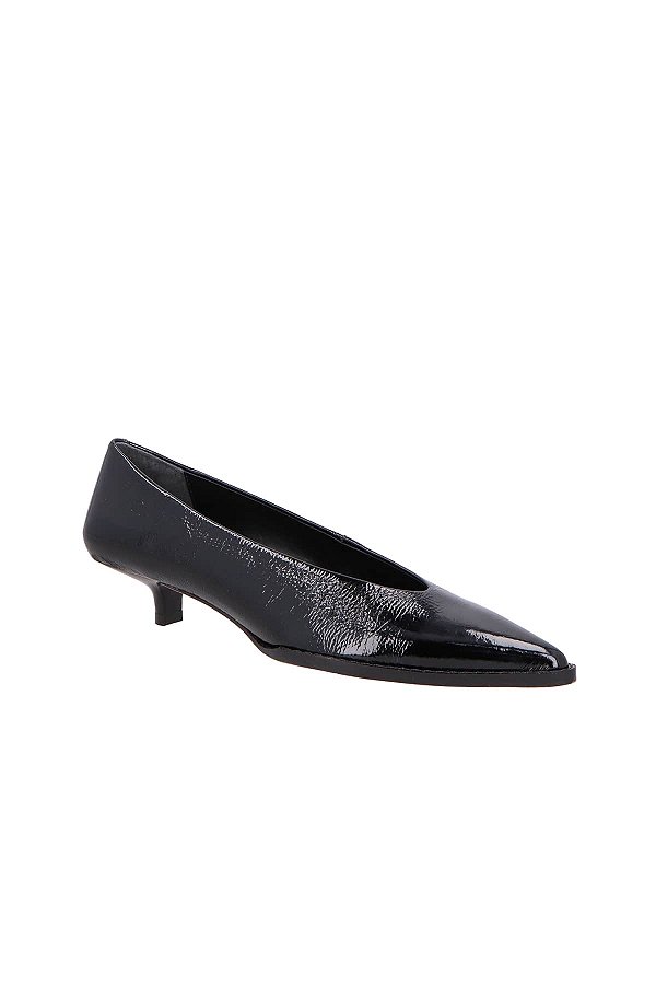Scarpin Salto Fino Baixo Couro Verniz Luiza Barcelos Preto
