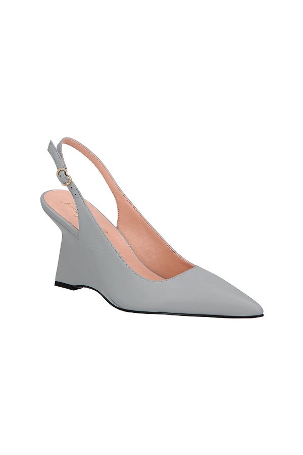 Scarpin Anabela Couro Fivela Luiza Barcelos Cinza