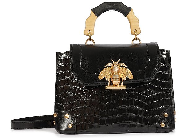 Bolsa Tote Média Abelha Couro Croco Schutz Preta