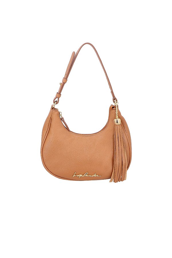 Bolsa Feminina Pequena Couro Hobo Logo Luiza Barcelos Camel