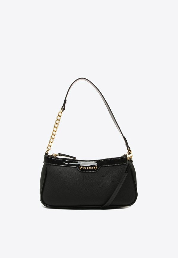 Bolsa Babi Logo Couro Pequena Tiracolo Verniz Vicenza Preto