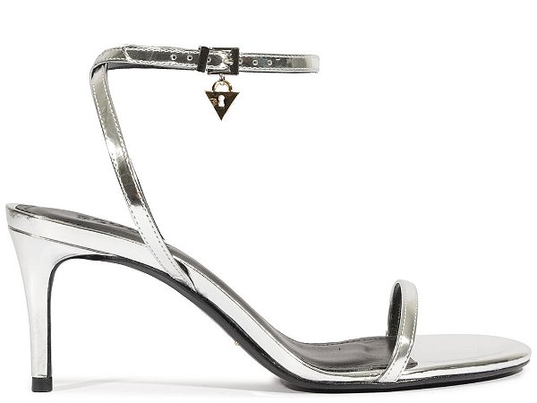 Sandalia Salto Medio Metalcolor Tiras Fivela Fechadura Schutz Prata