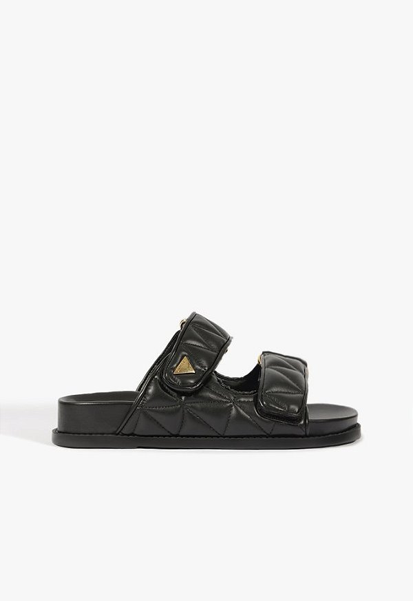 Papete Feminina  Metalassê Couro Logo Velcro Schutz Preto
