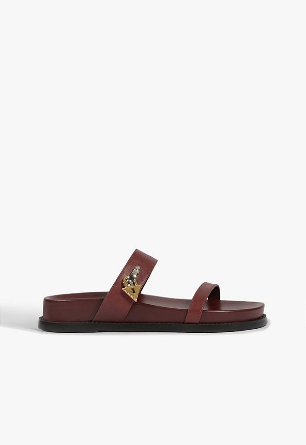 Papete Feminina Tiras Couro Cadeado Sport Sandal Shutz Marsala