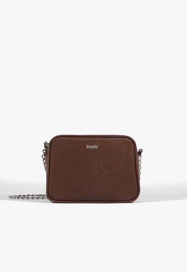 Bolsa Tiracolo Lully Pequena Logo Corrente Prata Schutz Marrom