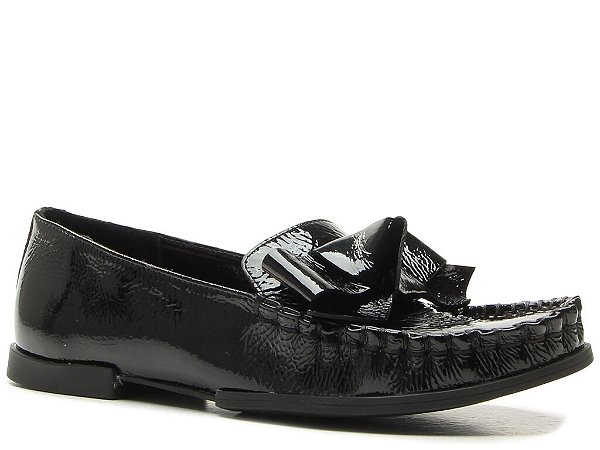 Mocassim Feminino Couro Verniz Laço Vicenza Preto