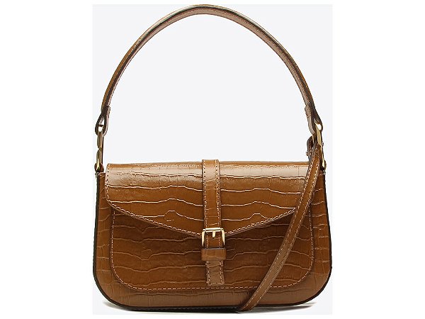 Bolsa Pequena Couro Croco Tira Fivela Vicenza Camel