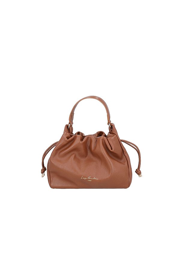 Bolsa Feminina Pequena Bucket Crossbody Tiras Couro Luiza Barcelos Camel