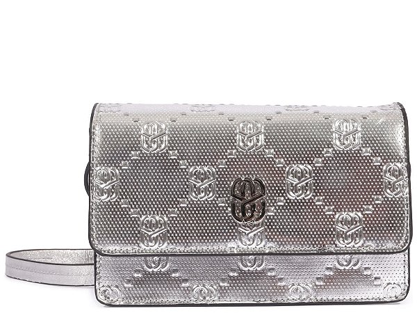 Bolsa Pequena Metalcolor Tiracolo Fivela Logo Mania Schutz Prata