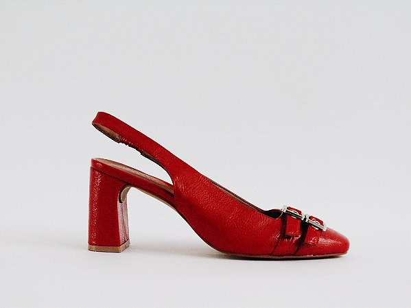 Scarpin Marcia Salto Bloco Tiras Fivela Bruma II Specchio Brand