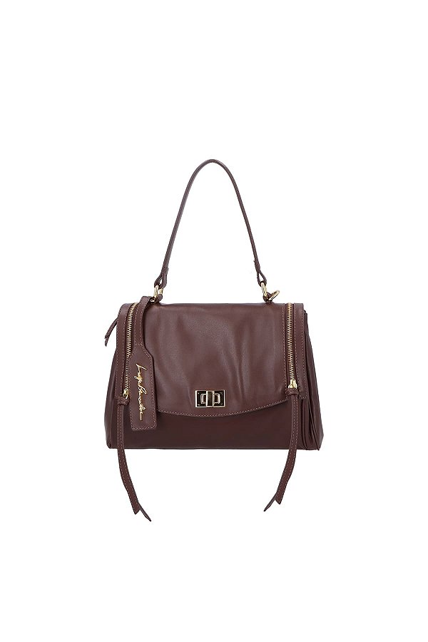 Bolsa Tote Pequena Alça Curta Couro Logo Luiza Barcelos Coffee