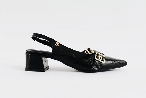 Scarpin Mari Salto Bloco Slingback Fivelas Bruma II Specchio Brand