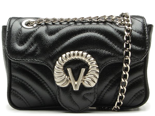 Bolsa Pequena Tiracolo Lily Corrente Couro Logo Mania Vicenza Preto