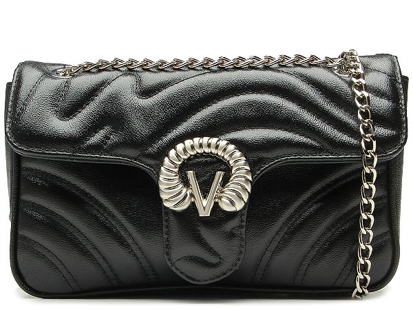 Bolsa Médio Tiracolo Lily Corrente Couro Logo Mania Vicenza Preto