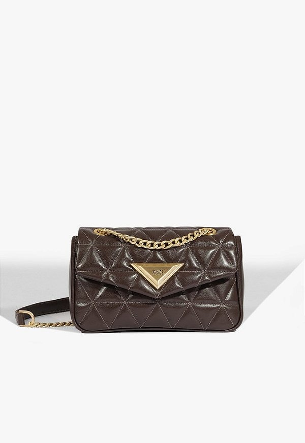 Bolsa Media Tiracolo 944 Couro Alça Corrente Triangulo Schutz Marrom
