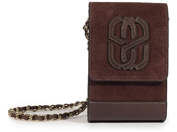 Bolsa Pequena Shoulder Camurça Corrente Alça Logo Mania Schutz Coffee