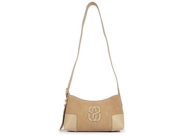 Bolsa Média Tiracolo Camurça Fivela Logo Mania Schutz Nude
