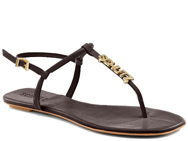 Rasteira Feminina Tira Alça Fivela Logomania Schutz Coffee