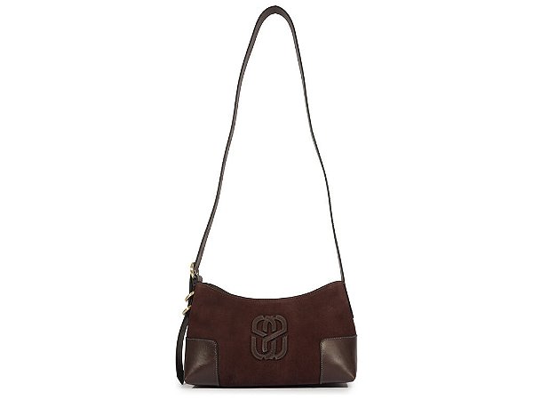 Bolsa Média Tiracolo Camurça Fivela Logo Mania Schutz Coffee