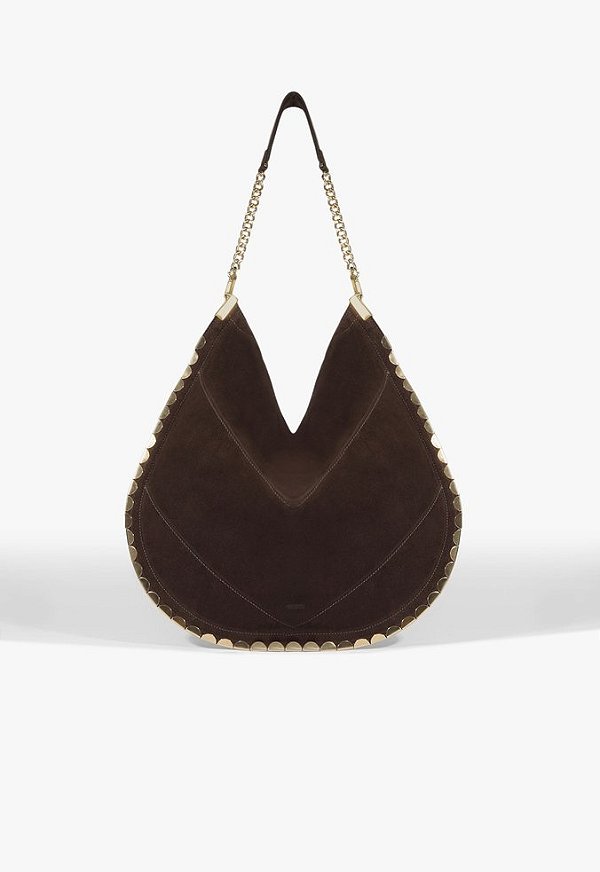 Bolsa Grande Hobo Camurça Alça Corrente Aplicação Schutz Marrom