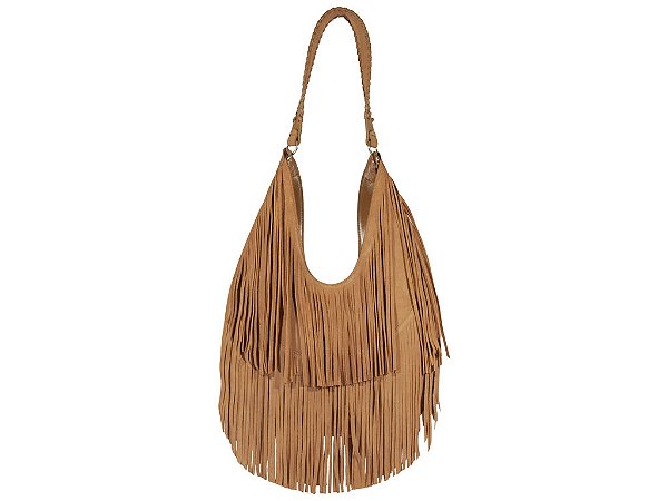 Bolsa Grande Hobo Camurça Tiras Alça Trançado Schutz Camel
