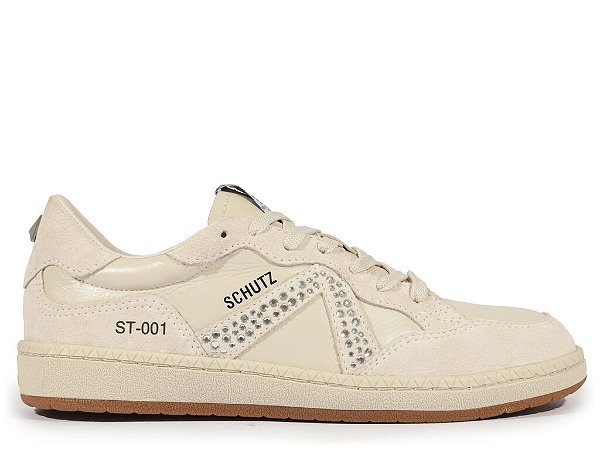Tenis Couro Camurça Cadarço Strass ST001 Schutz Off White