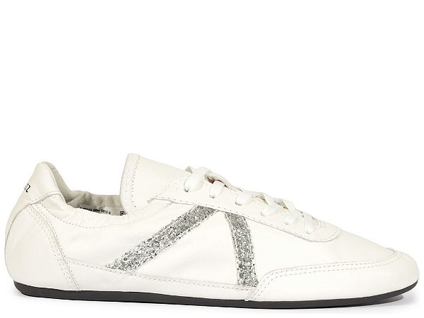 Tenis Cadarço Couro Elastico Strass Schutz Branco